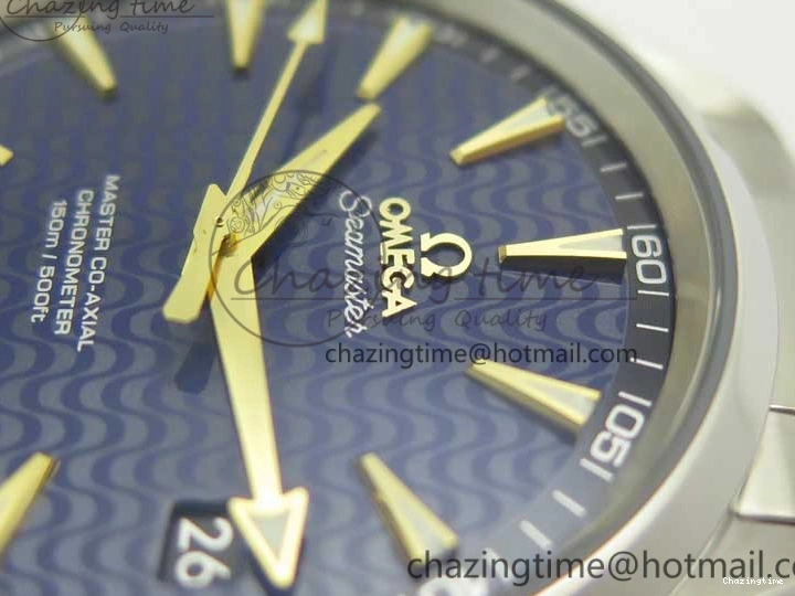0202 Aqua Terra 150M SS VSF 1:1 Best Edition Blue Wave Textured Dial YG Hand on SS Bracelet A8500 Super Clone Sporty 8026